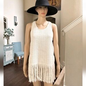 Zara Off-White Textured Fringed Garment